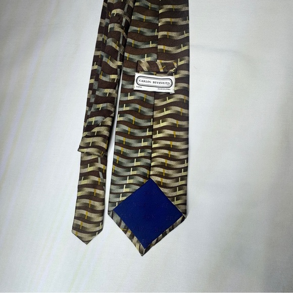 Carlos Devenezia Brown and Gold Vintage Silk Tie - Picture 2 of 6